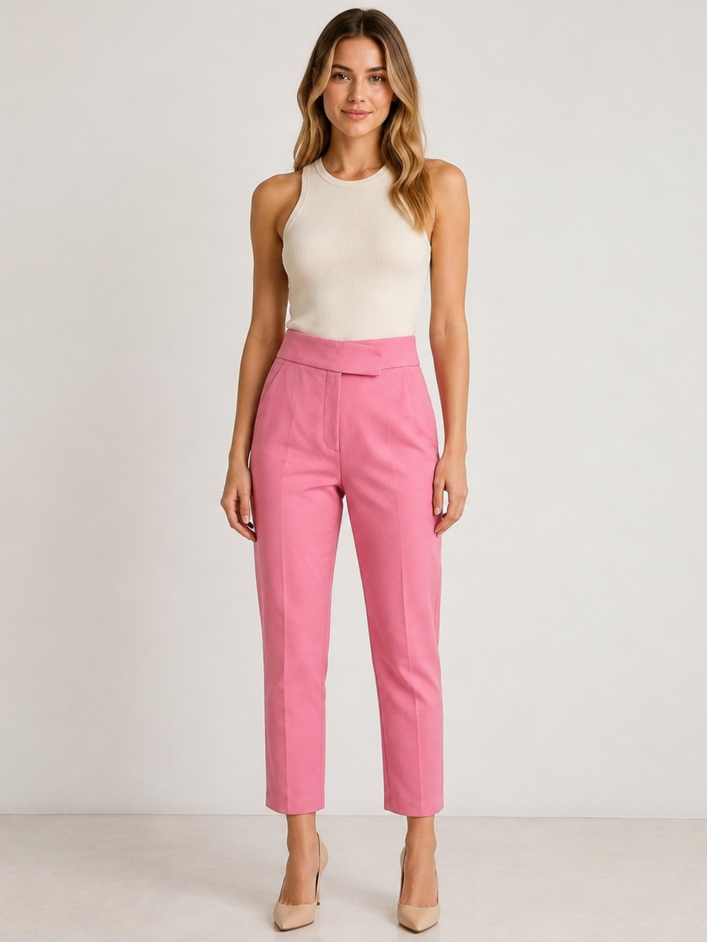 Zara Pink Asymmetric Wrap Waist Cropped Trouser Pants Size Small